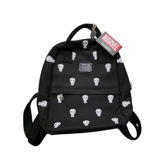 NWT Loungefly Marvel Punisher Skull Mini Backpack Bag Black